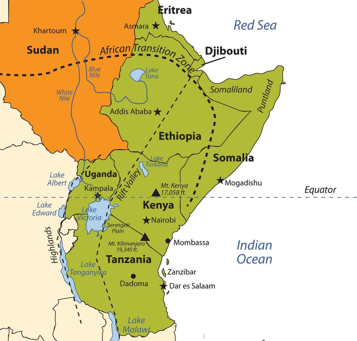 kart Efiopiya, Afrika yayla 