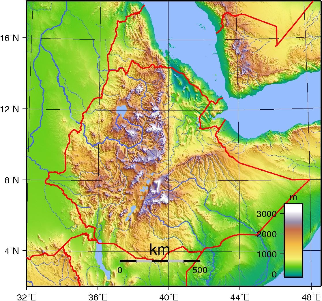 Эфиопское dağlıq Afrika xəritədə
