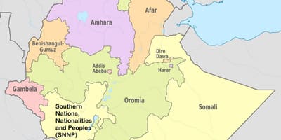 Xəritə regionun амхара Efiopiyada 